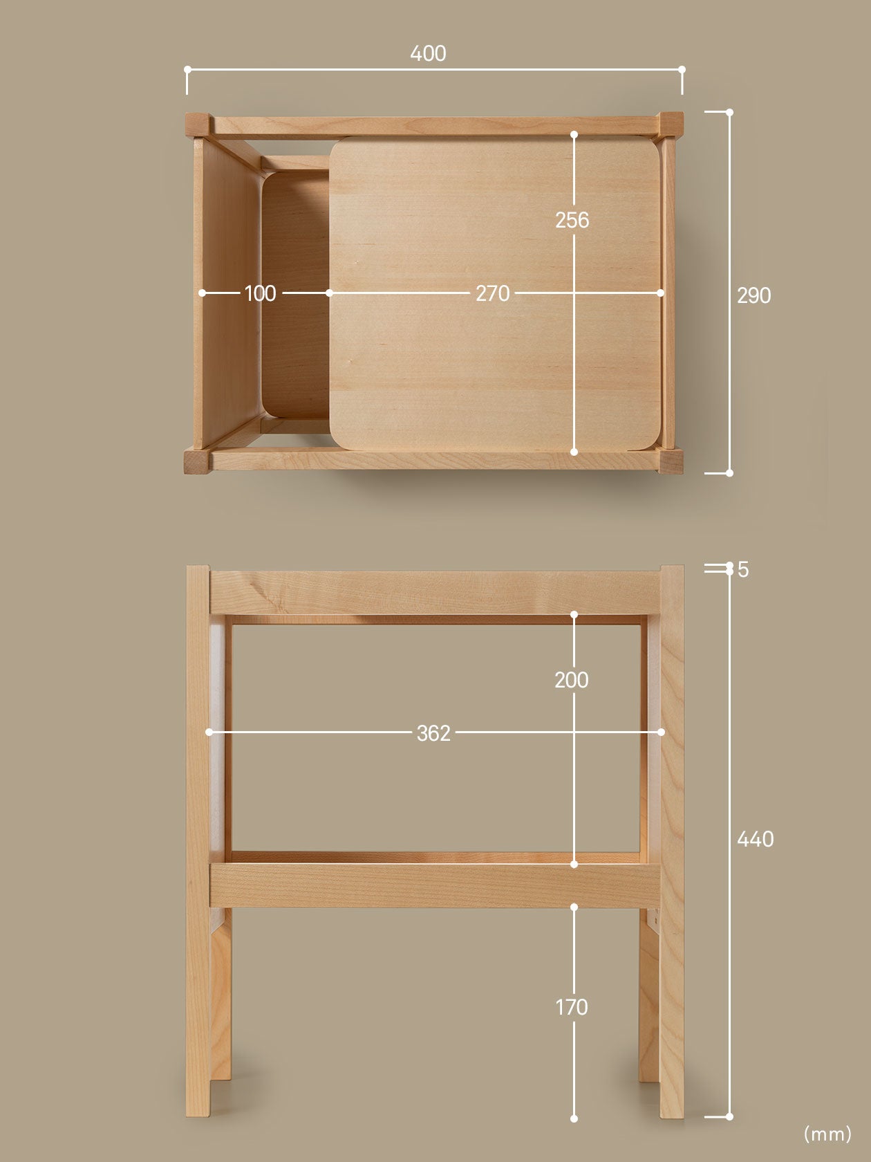 Journal Side Tableのサイズ詳細図